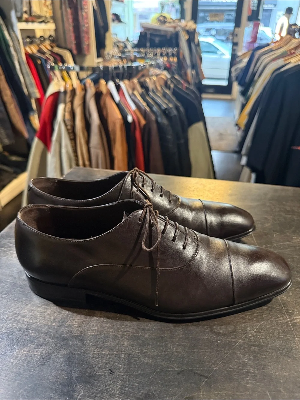 Salvatore Ferragamo Dark Brown Leather Cap-Toe Oxfords
